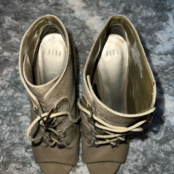 Elle Open Toe Canvas Bootie Heels - Picture 5 of 7